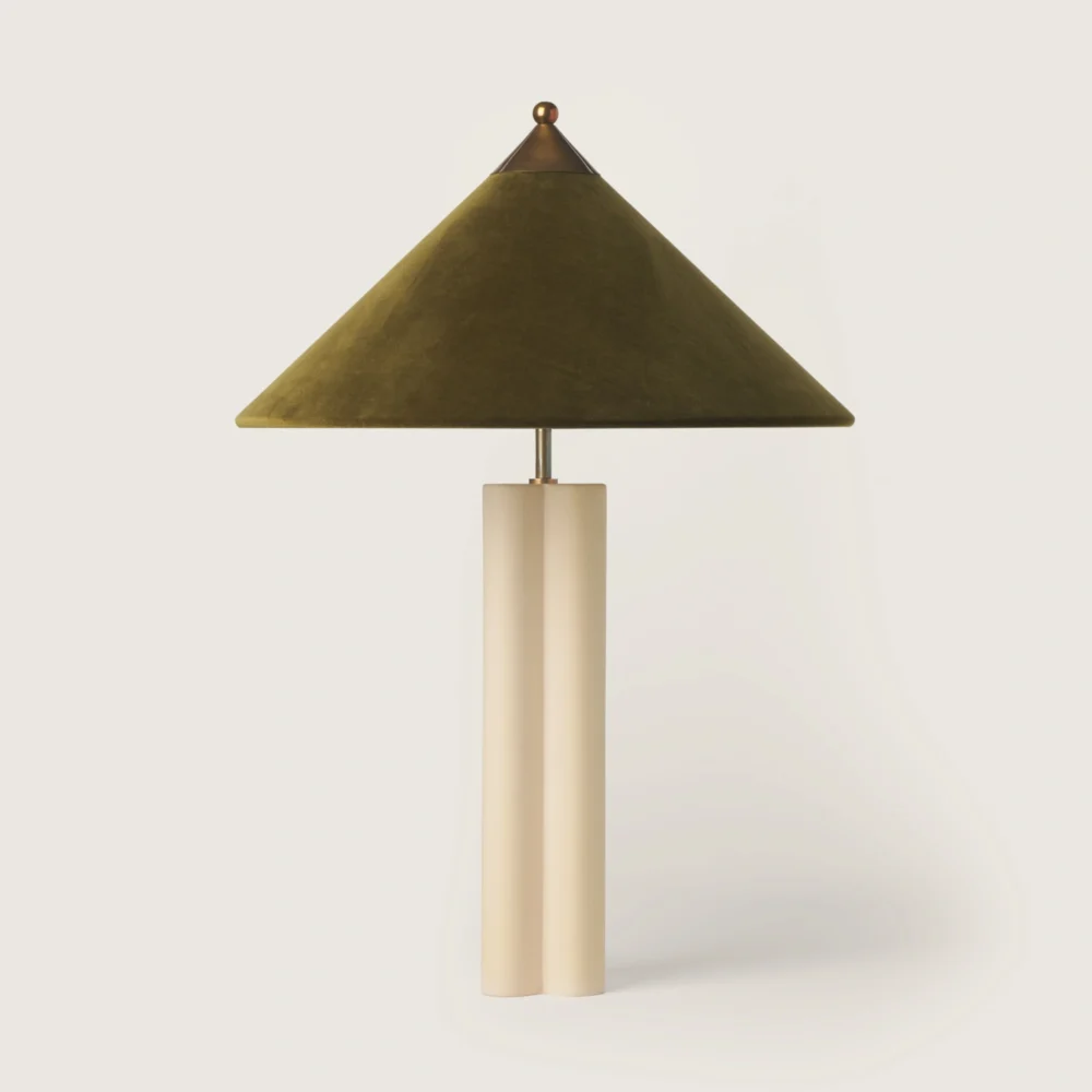 Raw Ceramic Table Lamp with Velvet Shade